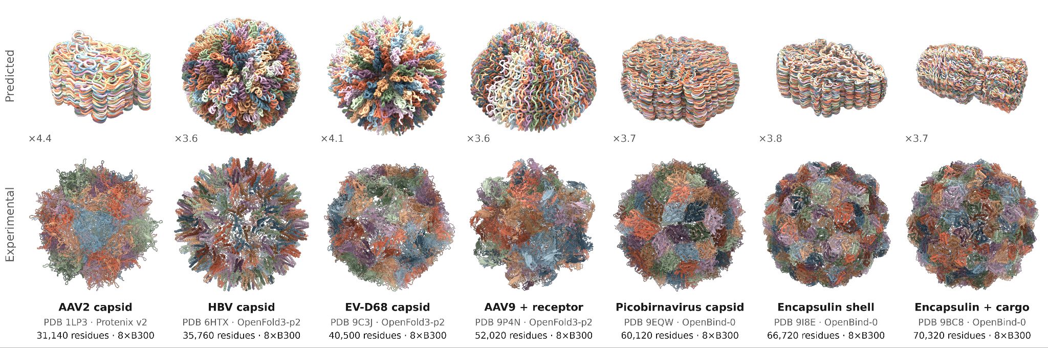 Predicted and experimental structures for viral capsids of 31,000 to 70,000 residues, from Anthropic's post