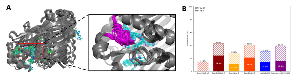 OpenBind Figure 7: top-1 and top-25 success across models on FatA with its dominant failure mode